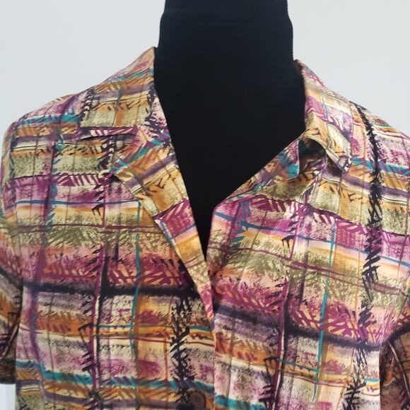 Liz Claiborne 100% Silk Plaid Button Front Top and High Rise Shorts Suit Set 8 - Picture 6 of 15